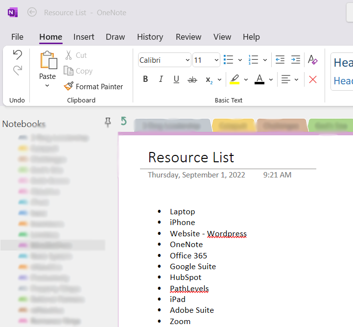 Screenshot of Onenote